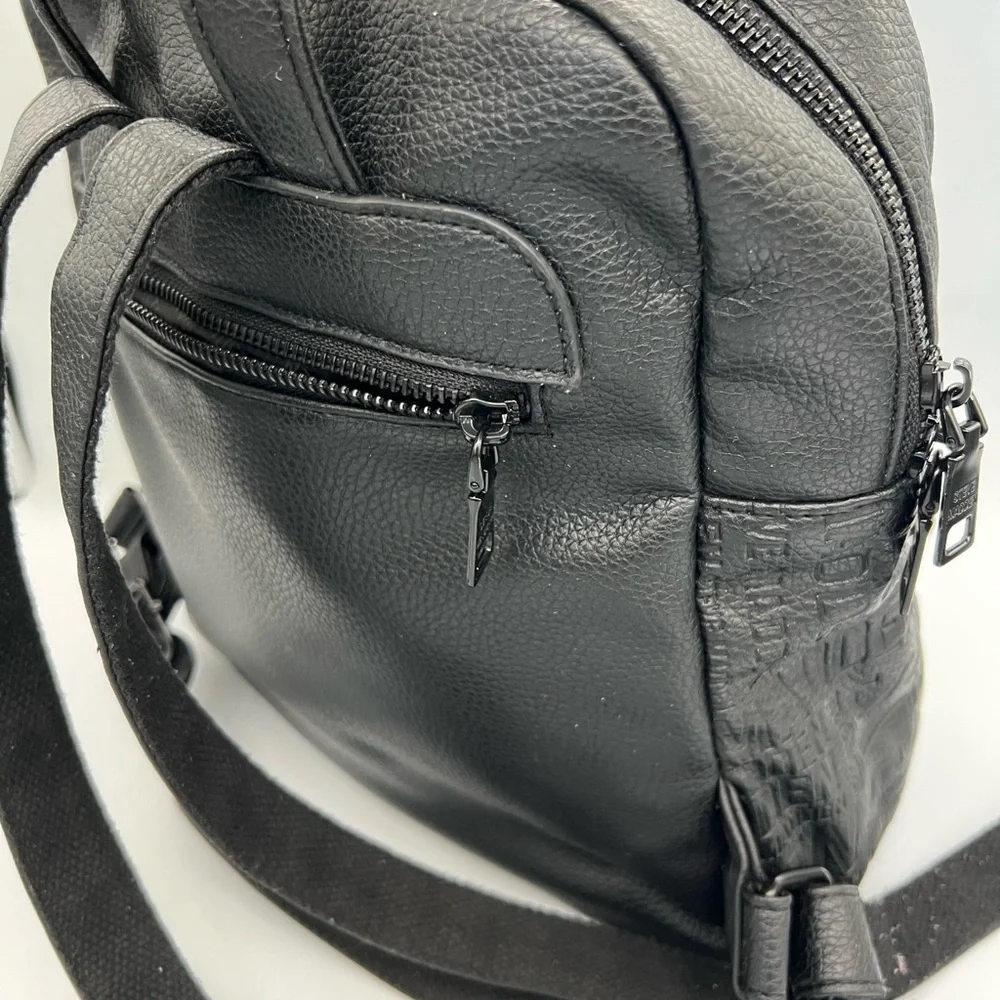 Steve Madden Black Embossed Logo Backpack
